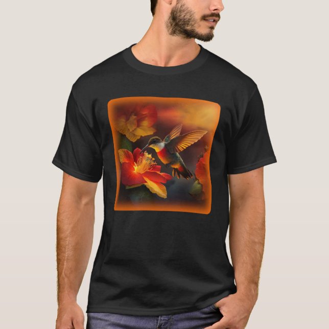 Hummingbird Hibiscus Flower Morning Sunrise Nature T-Shirt (Front)