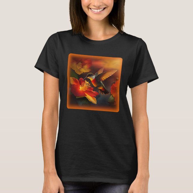Hummingbird Hibiscus Flower Morning Sunrise Nature T-Shirt (Front)