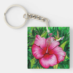 Hummingbird Hibiscus Key Ring