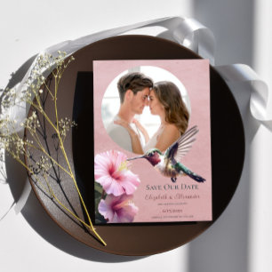 Hummingbird & Hibiscus Photo Save the Date Pink Announcement