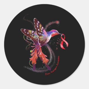 Hummingbird Hold Burgundy Ribbon Brain Aneurysm Aw Classic Round Sticker