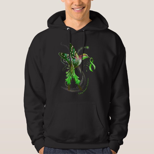 Hummingbird Hold Green Ribbon Kidney Disease Aware Hoodie (Front)