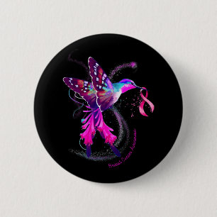 Hummingbird Hold Pink Ribbon Breast Cancer Awarene 6 Cm Round Badge