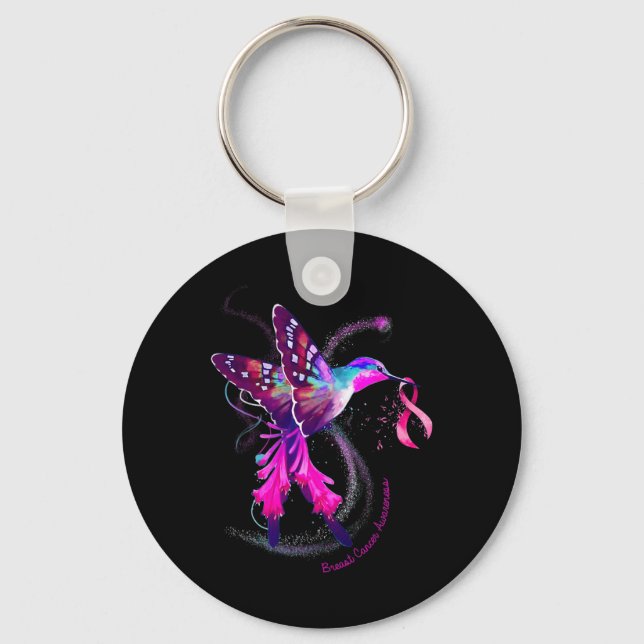 Hummingbird Hold Pink Ribbon Breast Cancer Awarene Key Ring (Front)