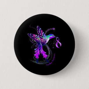 Hummingbird Hold Purple Ribbon Overdose Awareness  6 Cm Round Badge