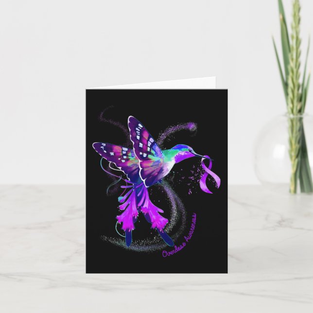 Hummingbird Hold Purple Ribbon Overdose Awareness  Card (Front)