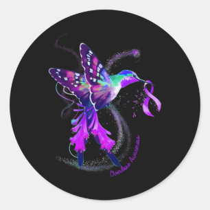 Hummingbird Hold Purple Ribbon Overdose Awareness  Classic Round Sticker