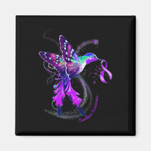Hummingbird Hold Purple Ribbon Overdose Awareness  Magnet