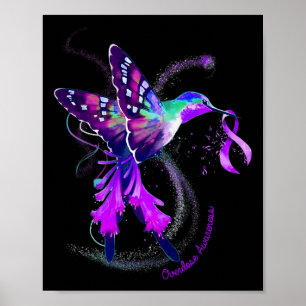 Hummingbird Hold Purple Ribbon Overdose Awareness Poster