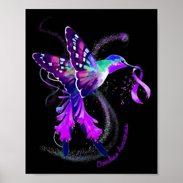 Hummingbird Hold Purple Ribbon Overdose Awareness  Poster (Front)