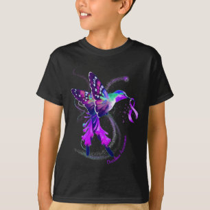 Hummingbird Hold Purple Ribbon Overdose Awareness  T-Shirt