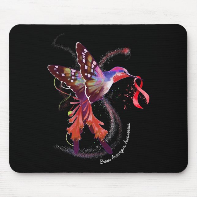 Hummingbird Holding Burgundy Ribbon Brain Aneurysm Mouse Mat (Front)