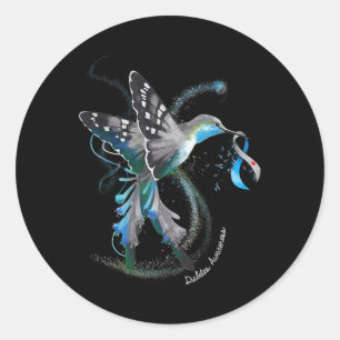 Hummingbird Holding Grey Blue Ribbon T1d Diabetes  Classic Round Sticker