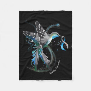 Hummingbird Holding Grey Blue Ribbon T1d Diabetes  Fleece Blanket