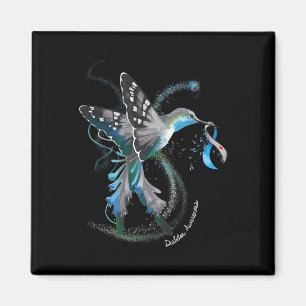 Hummingbird Holding Grey Blue Ribbon T1d Diabetes  Magnet