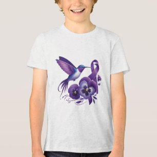 Hummingbird Holding Purple Pansy Ribbon Heimer Awa Tri-Blend Shirt