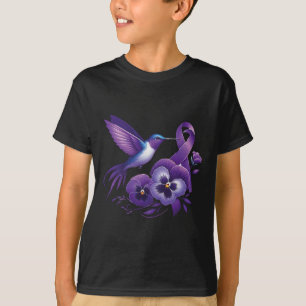Hummingbird Holding Purple Pansy Ribbon Heimerheim T-Shirt
