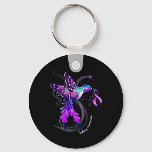 Hummingbird Holding Purple Ribbon Epilepsy Awarene Key Ring