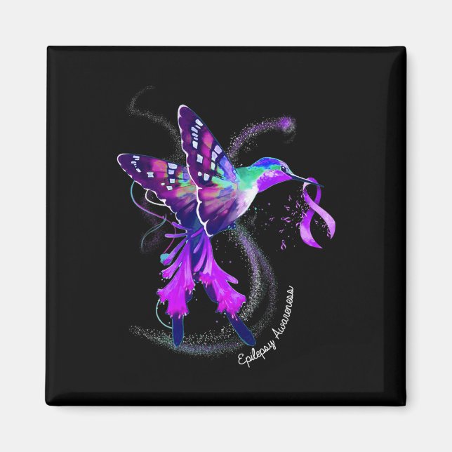 Hummingbird Holding Purple Ribbon Epilepsy Awarene Magnet (Front)