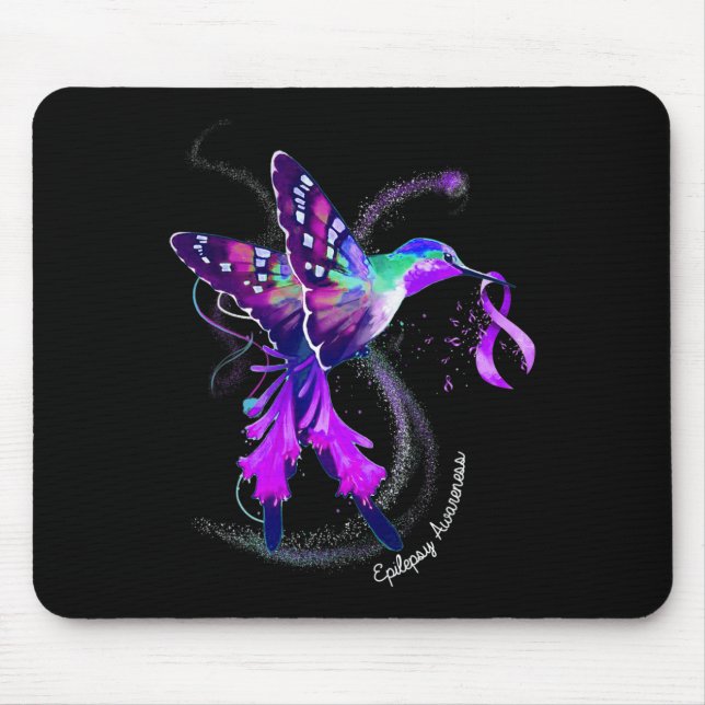 Hummingbird Holding Purple Ribbon Epilepsy Awarene Mouse Mat (Front)