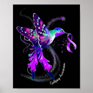 Hummingbird Holding Purple Ribbon Epilepsy Awarene Poster