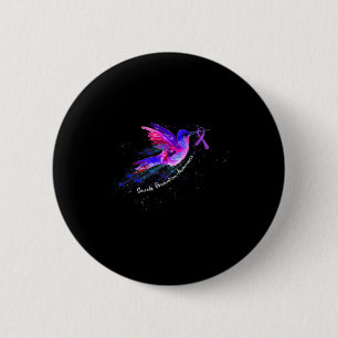 Hummingbird Holding Purple Ribbon Fibromyalgia Awa 6 Cm Round Badge