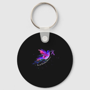 Hummingbird Holding Purple Ribbon Fibromyalgia Awa Key Ring