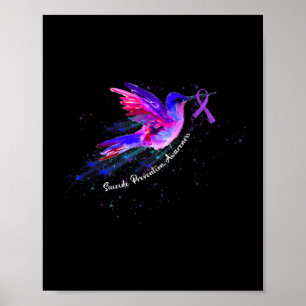 Hummingbird Holding Purple Ribbon Fibromyalgia Awa Poster