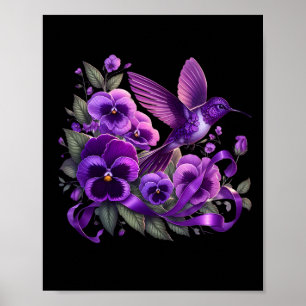 Hummingbird Holding Purple Ribbon Heimerheimer Awa Poster