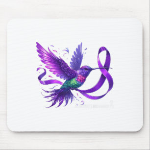Hummingbird Holding Purple Ribbon Heimers Awarenes Mouse Mat