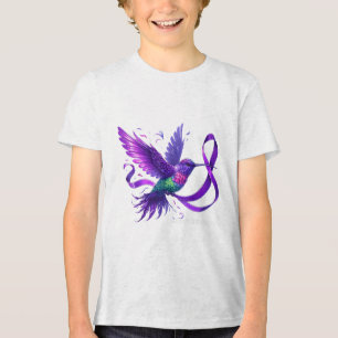 Hummingbird Holding Purple Ribbon Heimers Awarenes Tri-Blend Shirt