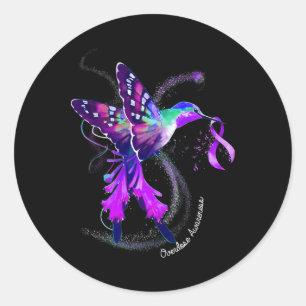 Hummingbird Holding Purple Ribbon Overdose Awarene Classic Round Sticker
