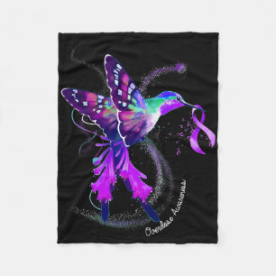 Hummingbird Holding Purple Ribbon Overdose Awarene Fleece Blanket