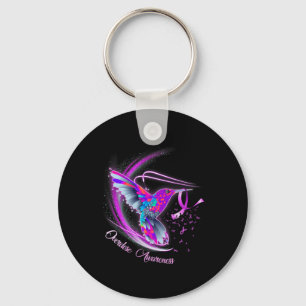 Hummingbird Holding Purple Ribbon Overdose Awarene Key Ring