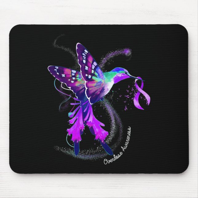 Hummingbird Holding Purple Ribbon Overdose Awarene Mouse Mat (Front)