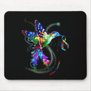 Hummingbird Holding Puzzle Ribbon Autism Awareness Mouse Mat