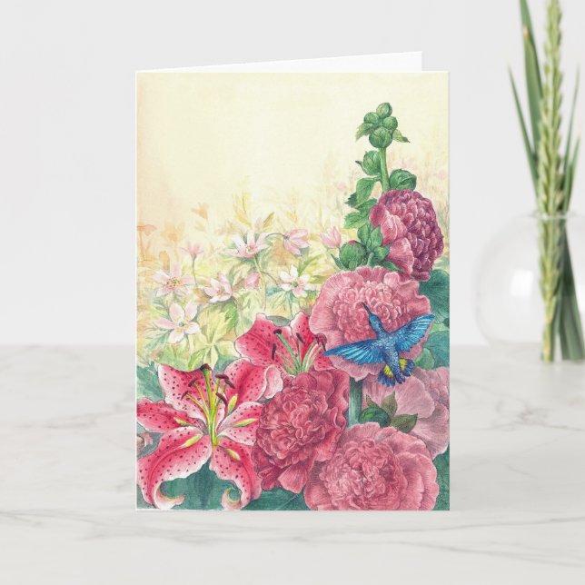 hummingbird-hollyhock card (Front)
