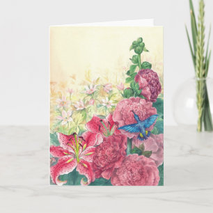 hummingbird-hollyhock card