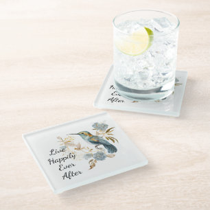 Hummingbird Hydrangea Flowers   Glass Coaster