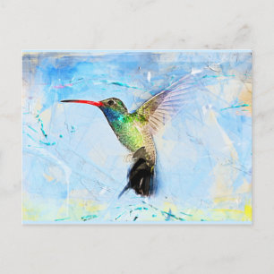 Hummingbird illustration in watercolor, beautiful postcard