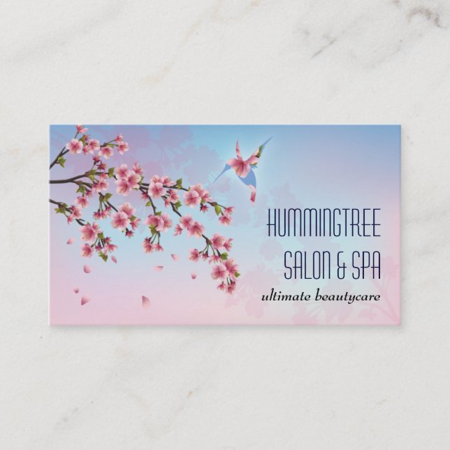 Hummingbird in Cherry Blossoms Beauty Business Card (Front)