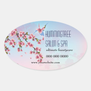 Hummingbird in Cherry Blossoms Promotional Oval Sticker