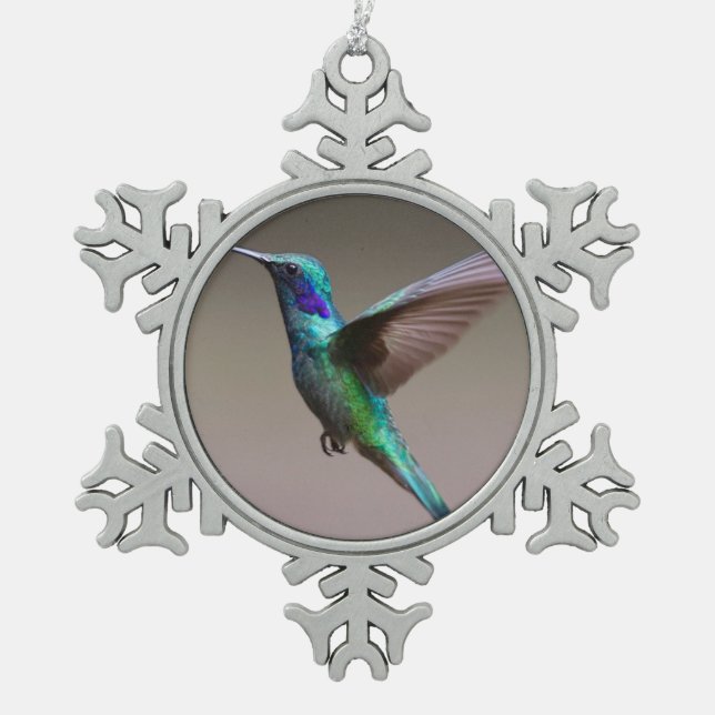 Hummingbird in Flight Snowflake Pewter Christmas Ornament (Front)