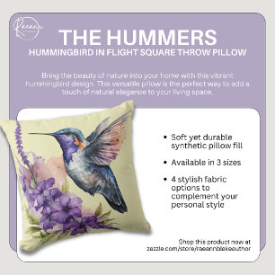 Hummingbird in Flight Square Throw Pillow