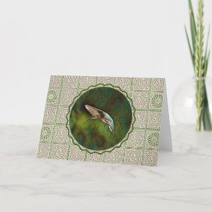 Hummingbird in Flight Vintage Pattern Art Card