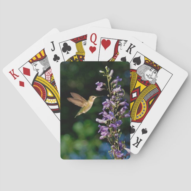 Hummingbird In Flight With Flowers Playing Cards (Back)