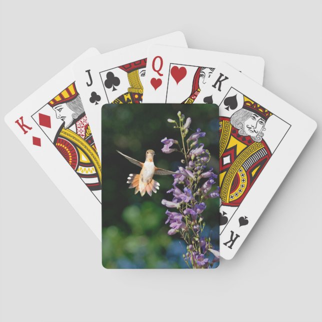 Hummingbird In Flight With Flowers Playing Cards (Back)