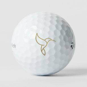 Hummingbird in Monoline Style - Gold on Black Golf Balls
