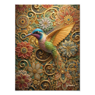 Hummingbird in Ornamental Flowers Photo Print