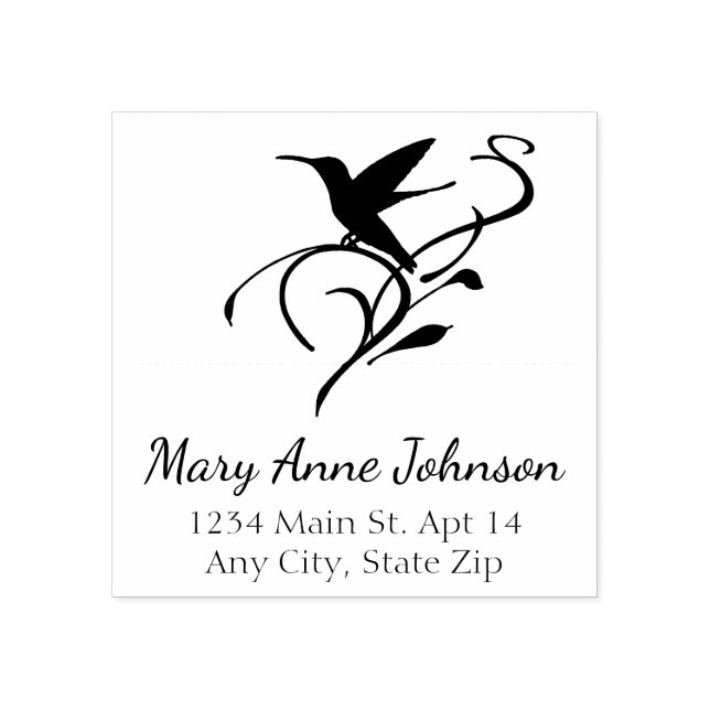 Hummingbird in the Garden Name Address Rubber Stamp (Imprint)